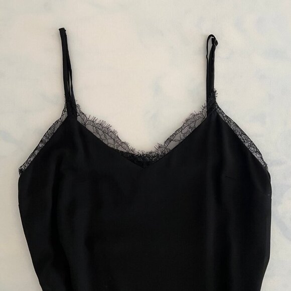 Lulus Classic Black Lace Trim Flowy Slip Cocktail Mini Dress - Picture 3 of 6